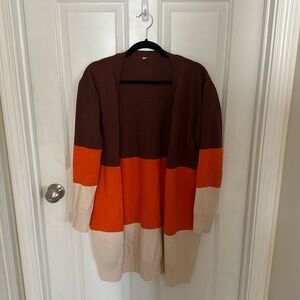 Tri-color sweater 
Brown -Orange -cream
Open front 
Great condition